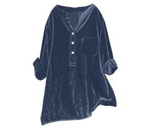 Maglietta Velluto Donna Aderente Camicette in Scollo a V Inverno Sexy Moda Pullover con Tasche Casual Maniche Lunghe Curvy Camicie Elegante Morbido Camicia Cerimonia Capodanno e Carnevale