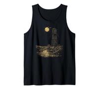 Maglietta vintage con riflessione al chiaro di luna con scena notturna della torre dell'acqua Canotta