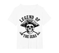 Maglietta Vintage con Teschio Capitano Pirata - Ossa Incrociate e Teschi Maglietta, Donna Plus-Size, Bianco, 5X