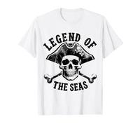 Maglietta Vintage con Teschio Capitano Pirata - Ossa Incrociate e Teschi Maglietta, Uomo, Bianco, XL