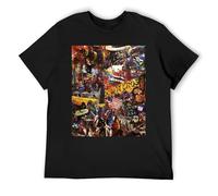 Maglietta vintage hip hop oversize con stampa grafica in cotone streetwear camicia a maniche corte con design artistico audace, Nero , S