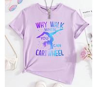 Maglietta viola oversize da ragazza con stampa colorata "Perché camminare quando puoi fare una verticale?" 8Y,9Y,10Y,11Y,12YGraficoTessuto