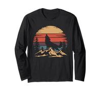 Maglietta Wolf Mountain - Retro Wildlife Howling Wolf Nature Maglia a Manica