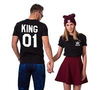 Magliette a maniche corte con scritta “King” e “Queen”, 2 pezzi, ideali per coppie Nero Re-X-Large+Regina-Large