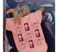 Magliette a maniche corte con stampa di bevande e fiocchi per ragazze adolescenti, top estivi con girocollo per bambini, 1 pezzo di maglietta a maniche corte con stampa a fiocco per ragazze, comoda e 