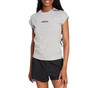 adidas Donna Essentials Linear Cotton T-Shirt, Medium Grey Heather/Black, L
