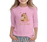 Magliette casual a maniche lunghe con stampa di capibara per bambine, scollo rotondo, da indossare tutti i giorni, per la scuola, le attività all'aperto, in tessuto morbido e confortevole, da 3 a 1289