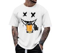 Magliette Casual da Uomo per L'Estate e l'autunno, vestibilità Ampia, Maniche Corte, Maglietta Grafica per Festival della Birra, per Il Relax all'aperto (White, L)