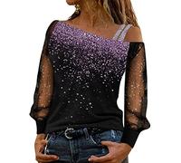Magliette con Paillettes Donna Maglia da Sera Scollo a V Tops Glitter Capodanno Cerimonia Maglietta Brillantini Maniche Lunghe Camicetta Casual Invernali Top con Paillettes Donna Elegante per Feste