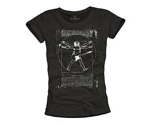 Magliette con Stampa Vintage da Vinci Rock Chitarra T-Shirt Donna Nera S