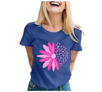 Magliette Cotone Donna Corta Tumore al Seno T-Shirt con Nastro Rosa Fantasia Moda Casual Maglietta Donna Estiva Mese di Illuminismo sul Cancro al Seno Consapevolezza T-Shirt Donna Cotone (Navy, S)