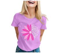 Magliette Cotone Donna Corta Tumore al Seno T-Shirt con Nastro Rosa Fantasia Moda Casual Maglietta Donna Estiva Mese di Illuminismo sul Cancro al Seno Consapevolezza T-Shirt Donna Cotone (Purple, S)