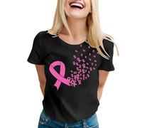 Magliette Cotone Donna Tumore al Seno a Maniche Corte T-Shirt con Nastro Rosa Fantasia Moda T-Shirt Donna Cotone Mese di Illuminismo sul Cancro al Seno Consapevolezza Maglietta Donna (Black, XL)