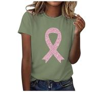 Magliette Cotone Donna Tumore al Seno a Maniche Corte T-Shirt con Nastro Rosa Fantasia T-Shirt Donna Mese di Illuminismo sul Cancro al Seno Consapevolezza Cotone Maglietta Donna Estiva (AG, XL)