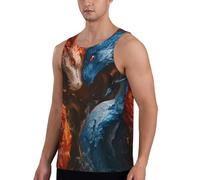 Magliette da allenamento da uomo - Rosso e blu Fire Dragon F senza maniche ad asciugatura rapida da uomo con corsa, Nero , 3XL