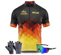 Magliette da Ciclismo da Uomo Estivi Maniche Corte Traspirante Abbigliamento MTB per Bici Mountain Bike T-Shirt Top Abbigliamento Maglie da Ciclismo＋Occhiali da Ciclismo, Guanti (TYP-1,5XL)