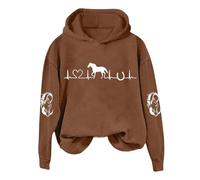 Magliette da donna a maniche lunghe con cappuccio per donna autunno moda 2024 cavallo cuore stampa girocollo camicie causale plus size amanti dei cavalli abiti piccola casa grande, Caff, S