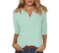 Magliette da donna estive a maniche 3/4, maglietta da donna con scollo a V, tunica, camicetta a maniche tre quarti, t-shirt da donna elegante, camicetta casual tinta unita, camicette da donna