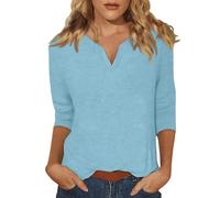 Magliette da donna estive a maniche 3/4, maglietta da donna con scollo a V, tunica, camicetta a maniche tre quarti, t-shirt donna elegante, camicetta casual tinta unita, camicette da donna, camicette