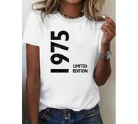 Magliette da donna,Limited edition 1975 Graphic White T-Shirt - Soft Stretch 100%Cotton & Pure Cotton , Crew Neck, Short Sleeve, Machine Washable - Versatile Casual Wear for Women Materiale: CotoneDet