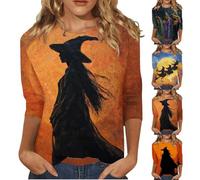 Magliette da donna per Halloween, divertenti magliette da strega, taglie forti, costumi di Halloween, camicie con maniche a 3/4, camicetta, horror, festival, abiti, Viola, M