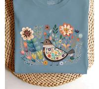 Magliette da donna taglia curvy, Magliette estive boho con stampe folk art di uccelli, fiori e motivi floreali, manica corta, scollo a ciambella, casual 0XL,1XL,2XL,3XL,4XLAnimale,PianteTessuto in mag