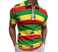 Magliette da Golf con Bandiera del Leone rastafariano etiope per Uomo, Polo a Maniche Corte con Colletto, t-Shirt Casual da Uomo