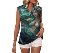 Magliette da Golf Senza Maniche da Donna con Colletto, Polo, Canotte Sportive e Camicette ispirate al Mito della dea dell'Oceano e dei Delfini.