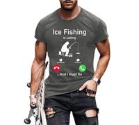Magliette da pesca per gli uomini, maglietta grafica con invito alla pesca con scollo rotondo | Vestiti estivi superiori di base regolari, Grigio scuro, 4XL