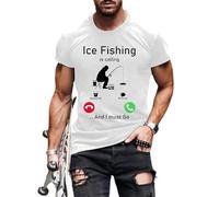 Magliette da pesca per gli uomini, maglietta grafica con invito alla pesca con scollo rotondo | Vestiti estivi superiori di base regolari, bianco, XL