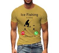 Magliette da pesca per gli uomini, maglietta grafica con invito alla pesca con scollo rotondo | Vestiti estivi superiori di base regolari, Giallo, S