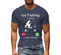 Magliette da pesca per gli uomini, maglietta grafica con invito alla pesca con scollo rotondo | Vestiti estivi superiori di base regolari, blu navy, XXL