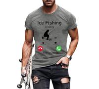 Magliette da pesca per gli uomini, maglietta grafica con invito alla pesca con scollo rotondo | Vestiti estivi superiori di base regolari, grigio, 4XL