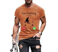 Magliette da pesca per gli uomini, maglietta grafica con invito alla pesca con scollo rotondo | Vestiti estivi superiori di base regolari, Arancione, M
