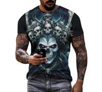 Magliette da uomo di Halloween, magliette grafiche a maniche corte con scheletro di Halloween retrò - Regolare Top Basic Tee Vestiti alla moda, Teschio etnico piumato, 4XL