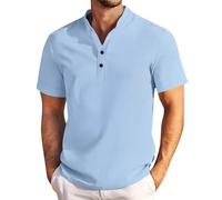Magliette da uomo UK Cotone Lino Estate Manica Corta Button Down Girocollo Collo Stand Camicie Casual Vintage Tinta Unita Sport Running T-shirt Traspirante Leggero Comodo Daily Work Out Henley Camicie