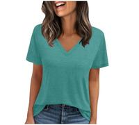 Magliette Donna Essential Cotone Tshirt Curvy Firmate Eleganti Top Estive Girocollo/Scollo a V Tunica Tops Sciolto Classica Tee Shirt per la Primavera e L'Estate Leggera Confortevole e Traspirante