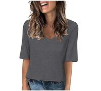 Magliette Donna Essential Cotone Tshirt Curvy Firmate Eleganti Top Estive Girocollo/Scollo a V Tunica Tops Sciolto Classica Tee Shirt per la Primavera e L'Estate Leggera Confortevole e Traspirante