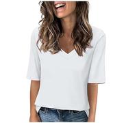 Magliette Donna Essential Cotone Tshirt Curvy Firmate Eleganti Top Estive Girocollo/Scollo a V Tunica Tops Sciolto Classica Tee Shirt per la Primavera e L'Estate Leggera Confortevole e Traspirante