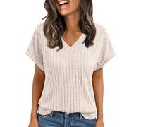 Magliette Donna Estive T-Shirt Manica Corta Girocollo con Maniche a Costine Bielastico Elegante Blusa Casual Shirts Tops Classico Estivi Morbido Traspirante Moda Magliette Essential Traspirante Tops