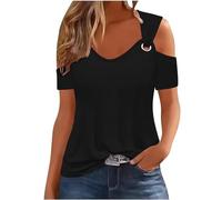 Magliette Donna Manica Corta Tunica a Spalla Scoperta Top Comoda a Maniche Corte Chic Sexy Top Magliette Bohémien Elegante Blusa per la Primavera e L'Estate Leggera Confortevole e Traspirante