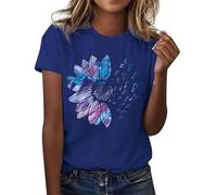 Magliette Donna T Shirt Donna Manica Corta Cotone, Maglietta Girocollo Estive Camicia Elegante Fiori Stampa Maglia Casual EstivaCamicia Base Tee Blusa Taglie FortiMagliette Maglie Curvy Moda