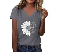 Magliette Donna T Shirt Donna Manica Corta Cotone, Maglietta Girocollo Estive Camicia Elegante Fiori Stampa Maglia Casual EstivaCamicia Base Tee Blusa Taglie FortiMagliette Maglie Curvy Moda