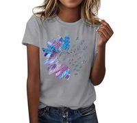 Magliette Donna T Shirt Donna Manica Corta Cotone, Maglietta Girocollo Estive Camicia Elegante Fiori Stampa Maglia Casual EstivaCamicia Base Tee Blusa Taglie FortiMagliette Maglie Curvy Moda