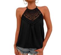 Magliette estive da Donna Canottiera Sexy con Scollo all'Americana Camicie di Colore Solido Camicetta Senza Maniche in Pizzo con Pannello in Pizzo Canotta Canotte Canotte Casual Larghe Senza Maniche