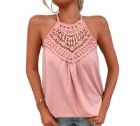 Magliette estive da Donna Canottiera Sexy con Scollo all'Americana Camicie di Colore Solido Camicetta Senza Maniche in Pizzo con Pannello in Pizzo Canotta Canotte Canotte Casual Larghe Senza Maniche