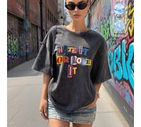 Magliette estive da donna taglie forti, girocollo, maniche corte, con stampa di slogan e lettere, dal temperamento dolce e gentile, aderenti, magliette grafiche da donna per outfit estivi 0XL,1XL,2XL,