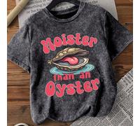 Magliette estive da donna taglie forti, in cotone lavato, con scollo rotondo e maniche corte, con stampa a lettere a conchiglia, dal temperamento dolce e gentile, aderenti, magliette grafiche estive d