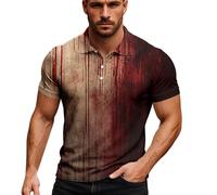 Magliette Estive Uomo Polo Manica Lunga da Lavoro Logica Camicia Lino Tshirt Palestra Maniche Lunghe Maglia Termica Bianca Scollo a V Stampa di Halloween (d-Rosso, XL)