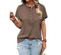 Magliette Henley A Maniche Corte da Donna, Scollo A V, Eleganti, Casual, La8062
